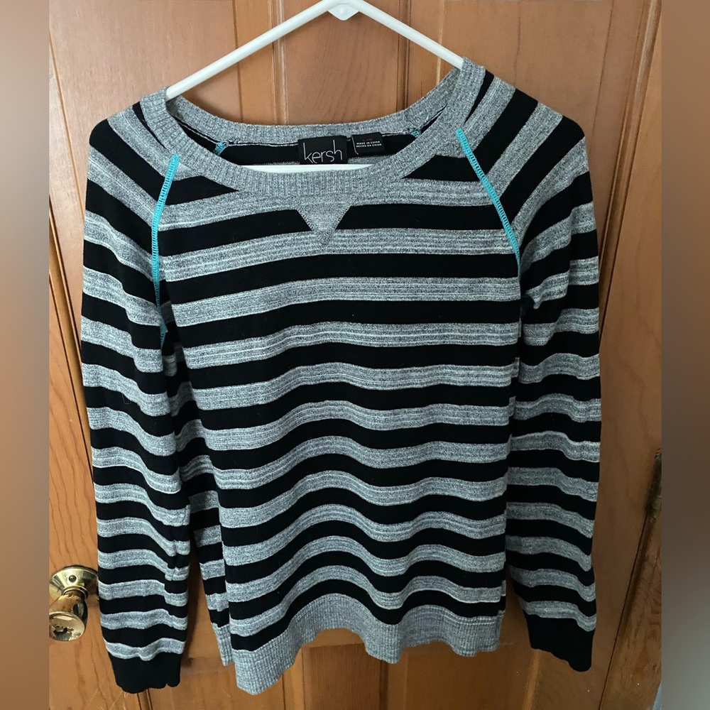 Kersh large grey and black striped long sleeve shirt